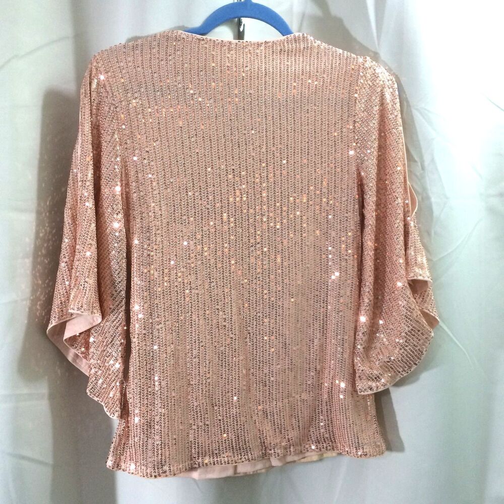 Grace Karin Rose Gold Sequin V Neck Top Split Bell Sleeves Party Blouse Size Sm - Picture 4 of 6